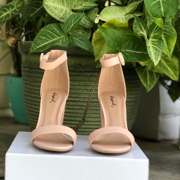 Nude Vegan Leather Ankle Strap Heels - Picture 7 of 9